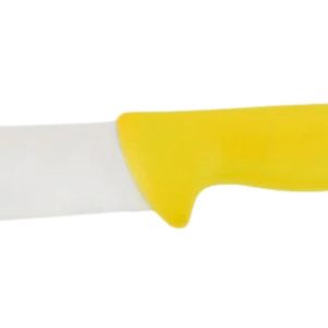 Couteaux de boucher à manche jaune avec lame incurvée et arrondie en argent, poignée ergonomique avec protège-doigts pour la découpe de la viande et des aliments - Product Image 5