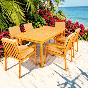 Outdoor Dining Set 7PCS Modern <b>Foldable</b> Solid Acacia Wood Comfortable & Durable Weather-Resistant Design - Product Image 1