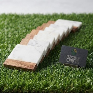 Marble Wood <b>Coaster</b> <b>Set</b> Of 6 Natural Stone Timber Beverage <b>Holder</b> Premium Tabletop Accessory - Product Image 1