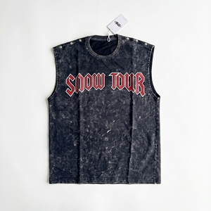Snow <b>Tour</b> Sleeveless <b>T</b>-<b>Shirt</b> Men's O-Neck Cotton Street Style Printed Vest Regular Fit Letter Pattern Front Logo - Product Image 1