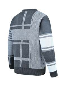 Pull en tricot géométrique pour homme, manches longues, 100% acrylique, style hiver, motif gris et blanc - Product Image 3