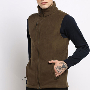 OEM Custom Men's Olive Micro Polar Fleece Vest Lightweight High Collar Body <b>Warmer</b> Zipper <b>Pockets</b> Outdoor Casual Vest Wholesale - Product Image 3