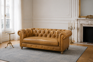 Genuine leather chesterfield <b>sofa</b> Tufted back rolled arms <b>sofa</b> Three seat leather <b>sofa</b> 84 inch for Home <b>Office</b> Leather <b>Sofa</b> - Product Image 5