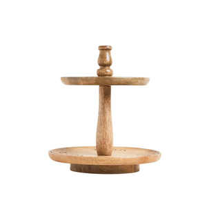 Wholesale Eco-Friendly 2-<b>Tier</b> Wooden <b>Cake</b> Stand With Scallop Rim Rustic Whitewashed Mango Wood Cupcake Display & Dessert Serving - Product Image 3