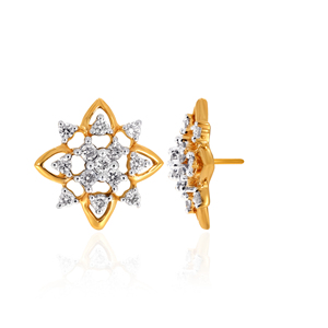 Boucles d'oreilles en or massif 14 carats avec diamants de laboratoire taille brillant rond, motif marguerite mignonne, bijoux pour femme à porter au quotidien - Product Image 3