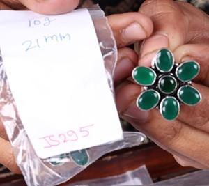 MOQ Available Green Onyx Oxidized <b>Silver</b> Vintage Floral <b>Stud</b> Earrings | Brass Ethnic Women's Fashion Jewelry Wholesale India - Product Image 2