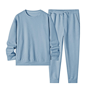 Conjunto Deportivo de 2 Piezas para Hombre, Color Azul Claro, Chaqueta con Cierre y Cuello Camisero, Pantalones Deportivos con Cordón Ajustable, Estilo Casual - Product Image 2