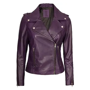 Women's Original Sheep Skin Biker <b>Jacket</b> with Zip Pockets and Stripe Waterproof & Reversible Winter Regular Coat - Product Image 6
