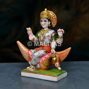 Acheter une statue de Brahmane en marbre |   Murti artisanal Brahmani Mata avec cygne – Maliyas - Product Image 4