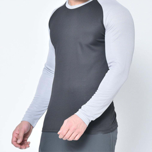 2026 Men's Long Sleeve <b>Raglan</b> <b>T</b>-<b>Shirt</b> Solid Color Knitted O-Neck Quick Dry Slim Fit Sporty Gray and Light Gray - Product Image 6