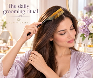 Peigne à cheveux en corne de buffle naturel fait main antistatique SOFIYA CRAFT avec logo et motifs personnalisés - Utilisation à domicile et en salon pour femmes et hommes - Product Image 6