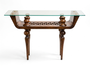 Modern Rosewood <b>Console</b> <b>Table</b> with Tempered Glass Top and <b>Storage</b> Drawer for Living Room Furniture - Product Image 3