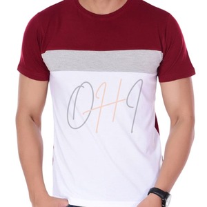 T-shirt décontracté pour homme Oye Hoye International, design à panneaux verticaux rouge, noir et gris, 100% coton, respirant, séchage rapide - Product Image 2