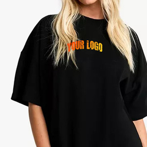 Camiseta de Manga Corta para Mujer, Cuello Redondo, Negra, Talla Grande, Color Sólido, Algodón Jersey, Corte Holgado, Logotipo Estampado, para Todas las Temporadas - Product Image 6