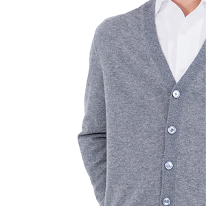 Cardigan gris en laine pour homme, col en V, manches longues, couleur unie, fermeture boutonnée, épaisseur standard, anti-boulochage, idéal pour l'automne - Product Image 2