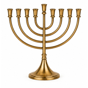 Ménorah vintage dorée polie à 9 branches en aluminium, porte-bougie de Hanouka, chandelier juif pour la décoration de table festive - Product Image 6