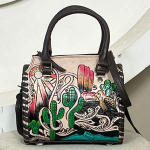 New Arrival <b>Tooled</b> Genuine Leather Speedy Duffel Bag Western Style <b>Small</b> Hand Painted Handbag Factory Direct Price Overnight Bag - Product Image 4