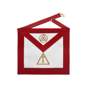 Delantal de Capítulo Real Bordado de Terciopelo Rojo con Emblema Triangular Dorado de Satén Blanco, Cintura Ajustable, Venta al por Mayor, Delantal Real Personalizado - Product Image 1