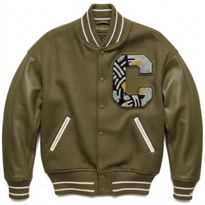 OEM Custom Men's Blue Varsity Jacket Wool Polyester Blend Embroidered C Bomber Jacket - Product Image 4