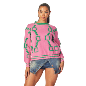 AKA Cardigan Rose pour Femme, Pull en Maille à Motifs Grecs, Style Décontracté et Élégant, Vêtement Premium - Product Image 1