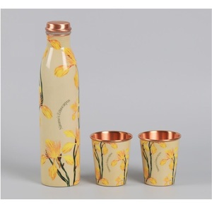 Botella de cobre de gran volumen, compra al por mayor, botella de agua de cobre con tapa, diseño de hojas bohemias, portátil para viajes. - Product Image 2