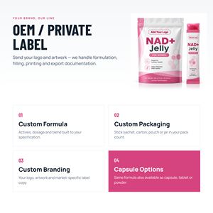 NAD+ เจลลี่สติ๊กสำหรับผู้หญิง 15 กรัม |   30 แท่ง/แพ็ค |   อาหารเสริมต้านอนุมูลอิสระ |   ธรรมชาติ |   OEM แบรนด์ส่วนตัว - Product Image 4