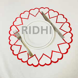 Luxury Red & White Embroidered Linen Placemats Heart Design Reusable Table <b>Mats</b> for Hotels Weddings & Restaurant Bulk Supply - Product Image 5