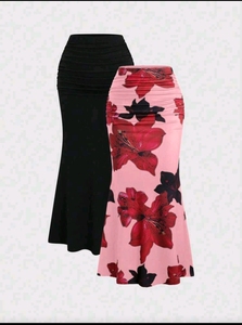 Jupe mi-longue à imprimé floral de haute qualité pour femmes, élégante, douce, en spandex et polyester, à porter toute l'année - Product Image 5