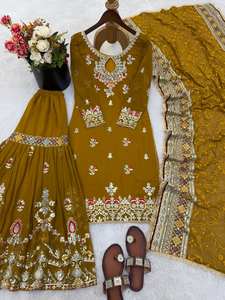 Nouvelle tenue Sharara de créateur pour les occasions spéciales, avec broderie en Faux Georgette lourde, infroissable et à séchage rapide, pour toutes les saisons - Product Image 5