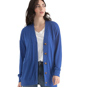 Cárdigan Azul Ligero con Cuello en V para Mujer, Suéter Casual con Botones, Manga Larga, Tejido Acanalado, Prenda de Punto Casual para Otoño - Product Image 1