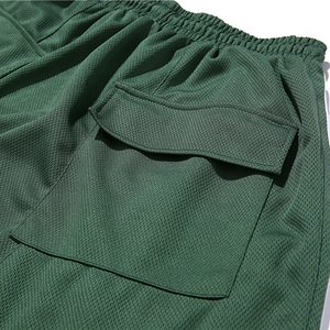 Women's Green Sport <b>Shorts</b> Elastic Waist Drawstring Knitted Polyester Breathable Regular Fit With <b>Zip</b> <b>Pockets</b> - Product Image 3
