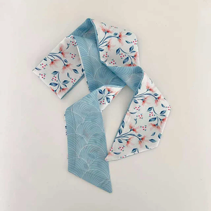 Écharpe en soie de luxe à imprimé floral, motif peint, pour femme, longue, fine, à nouer comme ruban pour poignée de sac, foulard de printemps, bandeau pour cheveux - Product Image 6