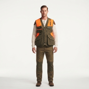 Gilet de chasse technique personnalisé pour la chasse en montagne, sans manches, col en V, haute visibilité, système de ceinture de distribution de charge, brodé, pour adultes - Product Image 1