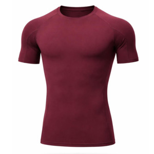 T-shirt de sport pour homme, blanc, manches courtes, séchage rapide, coupe ajustée, col rond, tricoté en polyester, couleur unie, design simple, pour fitness et gym - Product Image 2