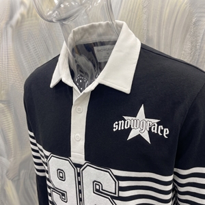 Maillot de baseball rayé à manches longues Snowgrace avec logo brodé, col rabattu, coupe classique, vêtements pour hommes - Product Image 5
