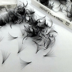 Extensions de cils pré-faits en éventail, fabrication artisanale, 10D 0.07 13mm C/D Curl, base fine foncée, logo personnalisé, vente directe usine, meilleures ventes - Product Image 2