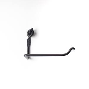 Porte-papier toilette mural fabriqué en fer forgé robuste avec bras incurvé décoratif et finition noire rustique - Product Image 3