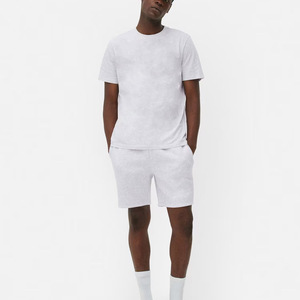 Conjunto de Verano para Hombre, Camiseta y Pantalones Cortos de Algodón Blanco, Tejido de Punto, Casual, Transpirable, Dos Piezas - Product Image 1