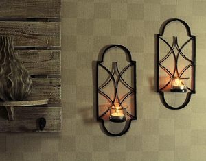 Ensemble de porte-bougies décoratifs muraux en métal faits à la main avec 2 coupelles en verre, lot de 2 - Product Image 4