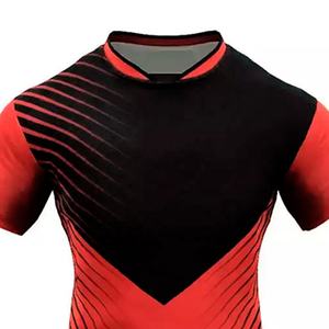 Derniers modèles Ensemble de vêtements de football pour jeunes Uniformes de football personnalisés Couleur rouge et noire Manches courtes Col en V Confortable Léger - Product Image 4