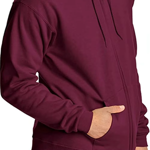 Sweat à capuche décontracté en molleton de coton uni avec fermeture éclair intégrale et poche kangourou, design personnalisé - Product Image 5