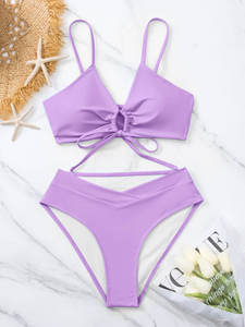 Conjunto de Bikini Premium para Mujer, Dos Piezas con Tiras Cruzadas, Estilo Halter, para Vacaciones en la Playa, Resort de Verano, Moda - Product Image 5