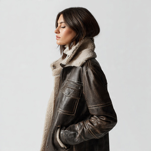 Veste en cuir et fourrure de haute qualité, très élégante et stylée pour femmes - Product Image 1