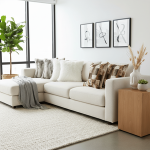 Ensemble de 6 housses de coussin en fausse fourrure blanche de qualité supérieure et en tissu texturé blanc pur, 45 cm, patchwork en cuir de vachette - Product Image 4