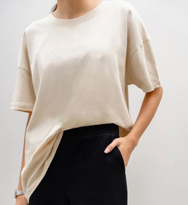 T-shirt en coton surdimensionné personnalisé pour hommes et femmes, col rond, grandes tailles, vêtements pour femmes, en stock - Product Image 4