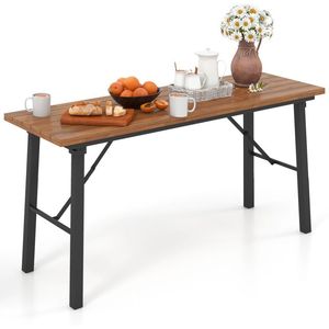 Tavolo da Picnic Pieghevole in Legno di Acacia con Struttura in Metallo per Pranzo all'Aperto e al Chiuso - Product Image 3