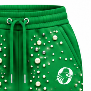 Green Pearl Beaded Jogger Pants Women Luxury Embellished Drawstring Sweatpants Casual Streetwear <b>Fleece</b> <b>Trousers</b> With Pockets - Product Image 5