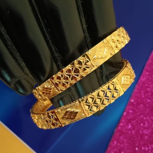 Designer Gold Plated <b>Bangle</b> <b>Bracelet</b> Floral Motif Engraved Metal Craft Jewelry for Women Traditional Party Wedding Wear - Product Image 6