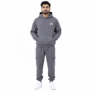 Men's Heavy Fleece <b>Cargo</b> Jogger Hoodies Set with Soft Brushed Interior Relaxed Fit Tracksuit Pullover Hooded Pocket Sweatshirts - Product Image 1