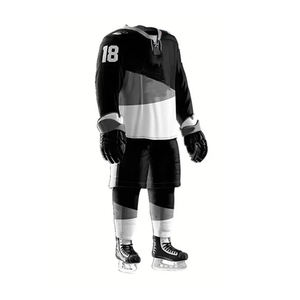 Uniforme de hockey sur glace pour hommes, maillot sublimé, pantalon, manches longues, blanc, noir, rayé, polyester respirant, adulte, toutes saisons - Product Image 6